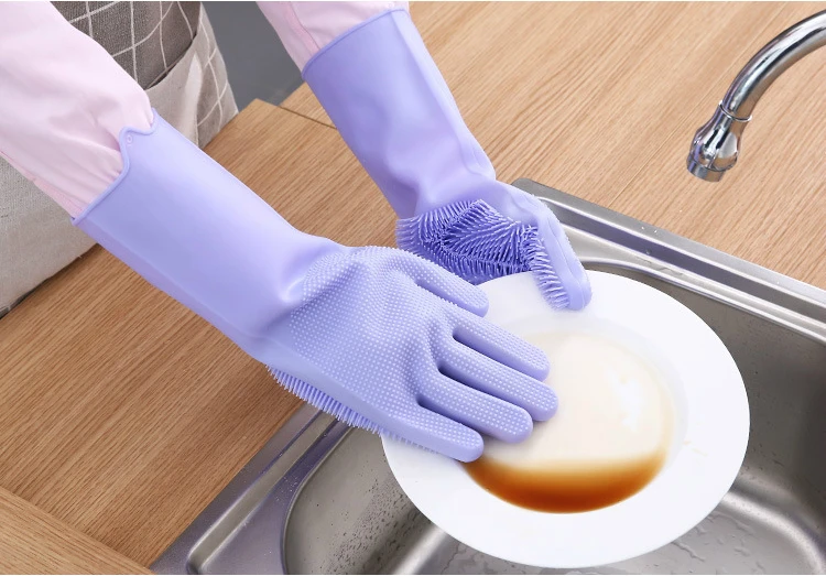 Пара силиконовых перчаток для мытья посуды кухонные перчатки уборки волшебные
