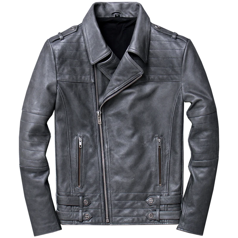 Мужской короткий жакет из воловьей кожи косый 2020 натуральной | Мужская одежда