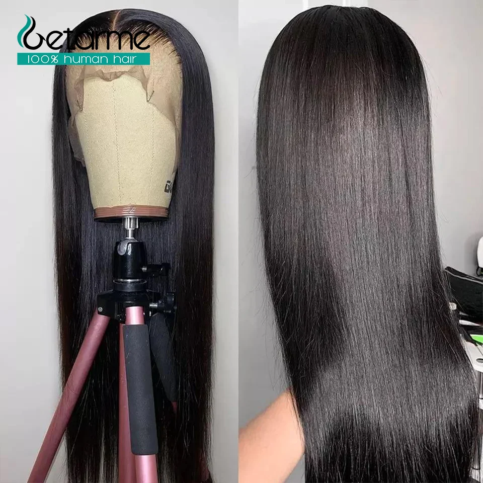 Парик из натуральных прямых человеческих волос на сетке спереди для черных