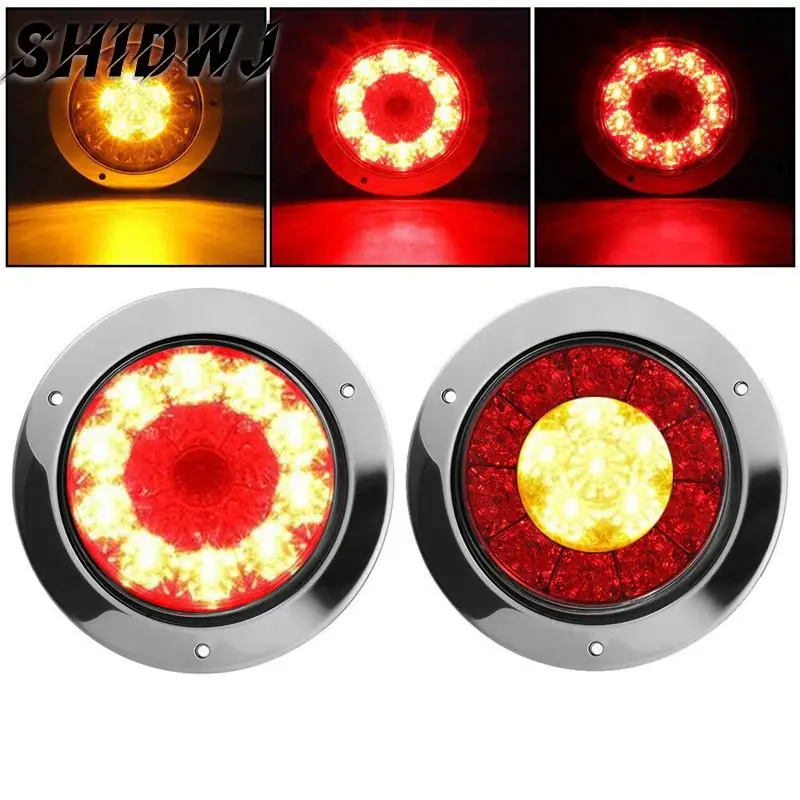 

New 16 LED Car Round Amber Red Taillights Rear Stop Brake Running Reverse Lamp