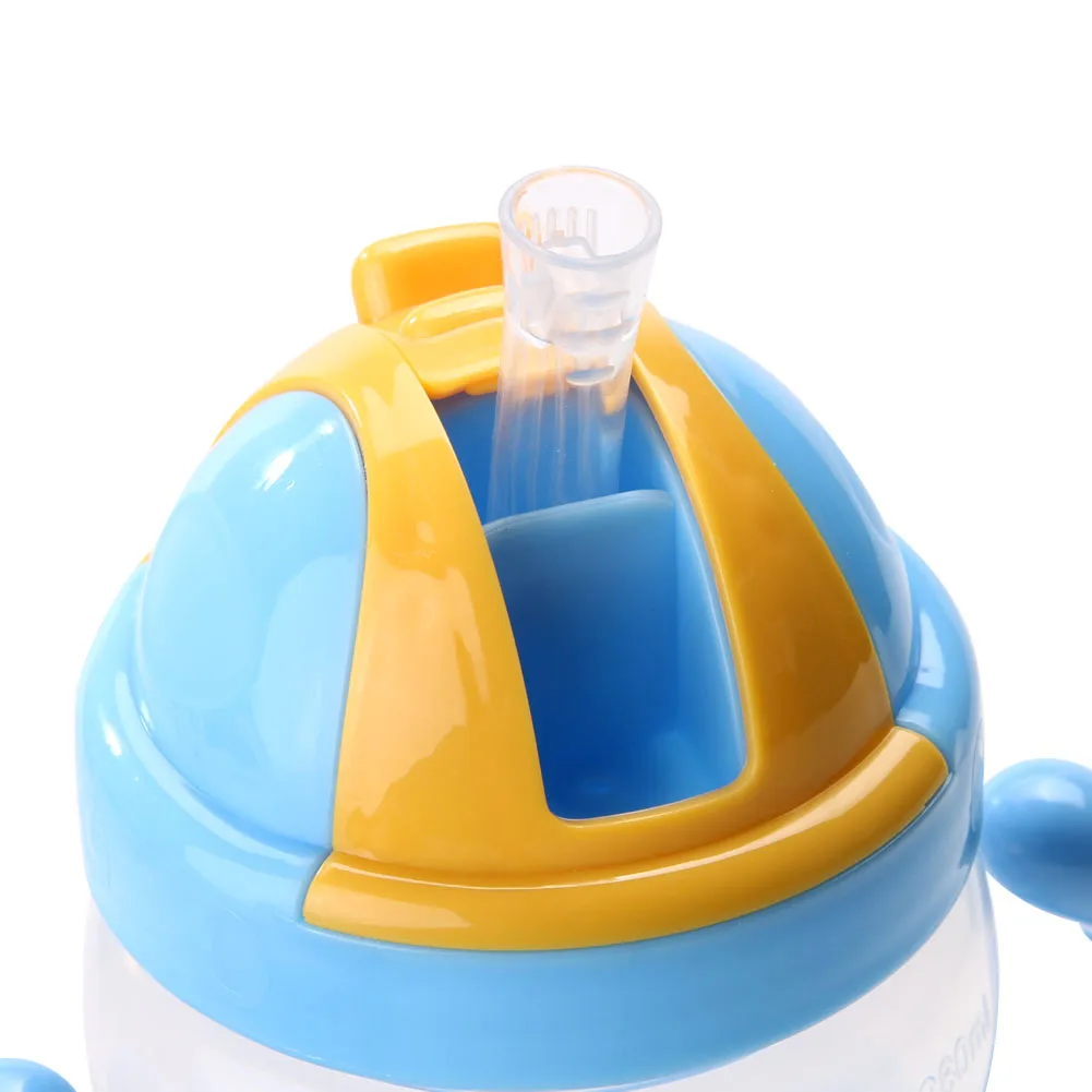 

280ml Cute Baby Cup Baby Children Learn Feeding Drinking Water Straw Cup Handle Bottle Health Material Safety Horn Handle Shape