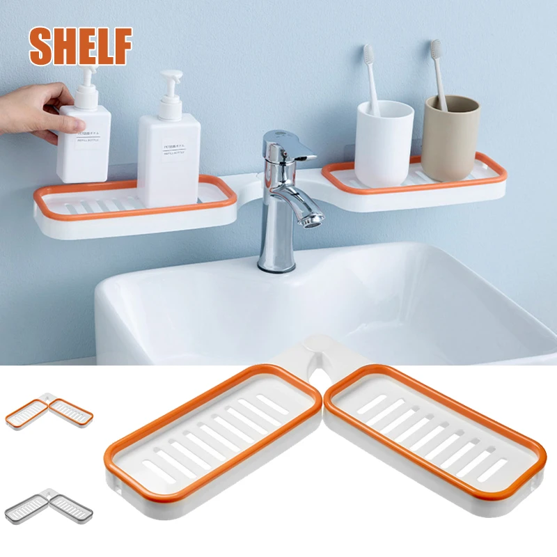 

90° Rotatable Shower Shelf Wall-Mounted Punch-free Durable Tabletops Corner Dual Purpose Suitable for Bathroom Kitchen Shelves