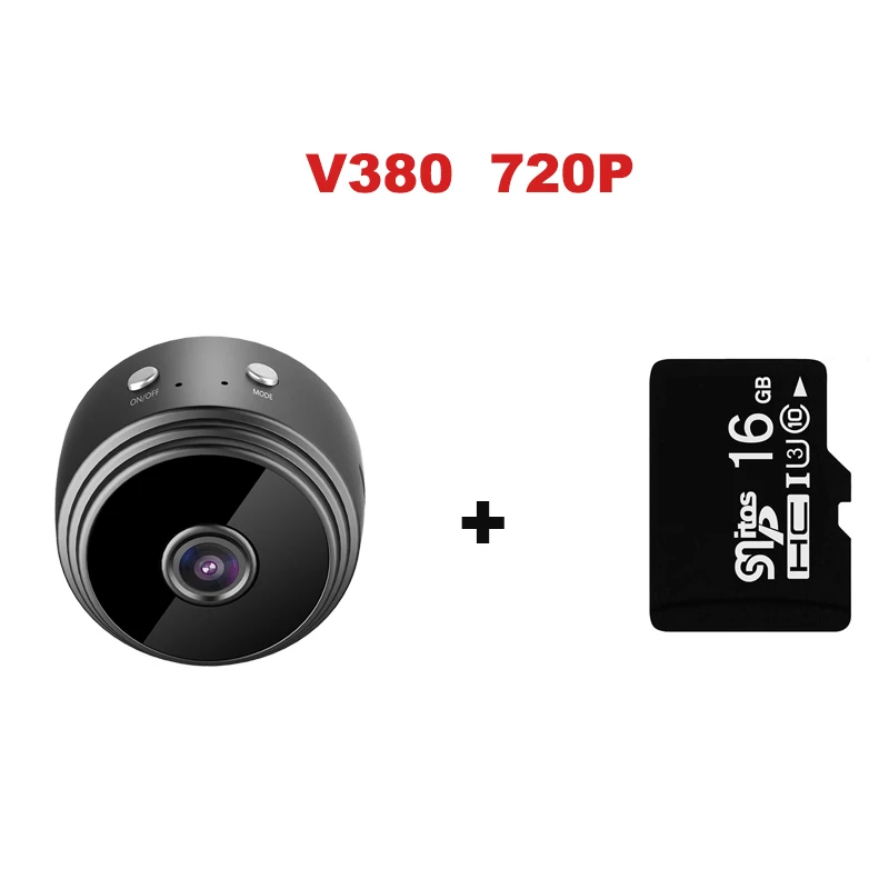 HD1080p A9 wifi ip мини-камера Маленькая беспроводная домашняя детская камера ночного видения безопасности микро Android Hisilicon Hi3518EV200 камера видеокамера - Цвет: V380 720P With 16G