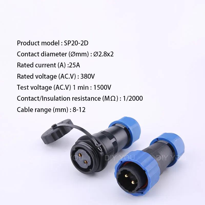 SP20 IP68 Butt TYPE waterproof connector 1/2/3/4/5/6/7/9/10/12/14 Pin Aviation Plug socket Industrial cable Electric connectors images - 6
