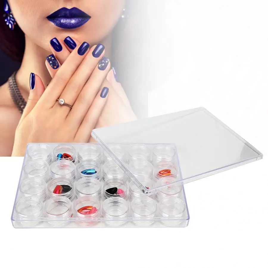 24 Сетки для ногтей Стразы с блестками Органайзер контейнер дизайна круглая