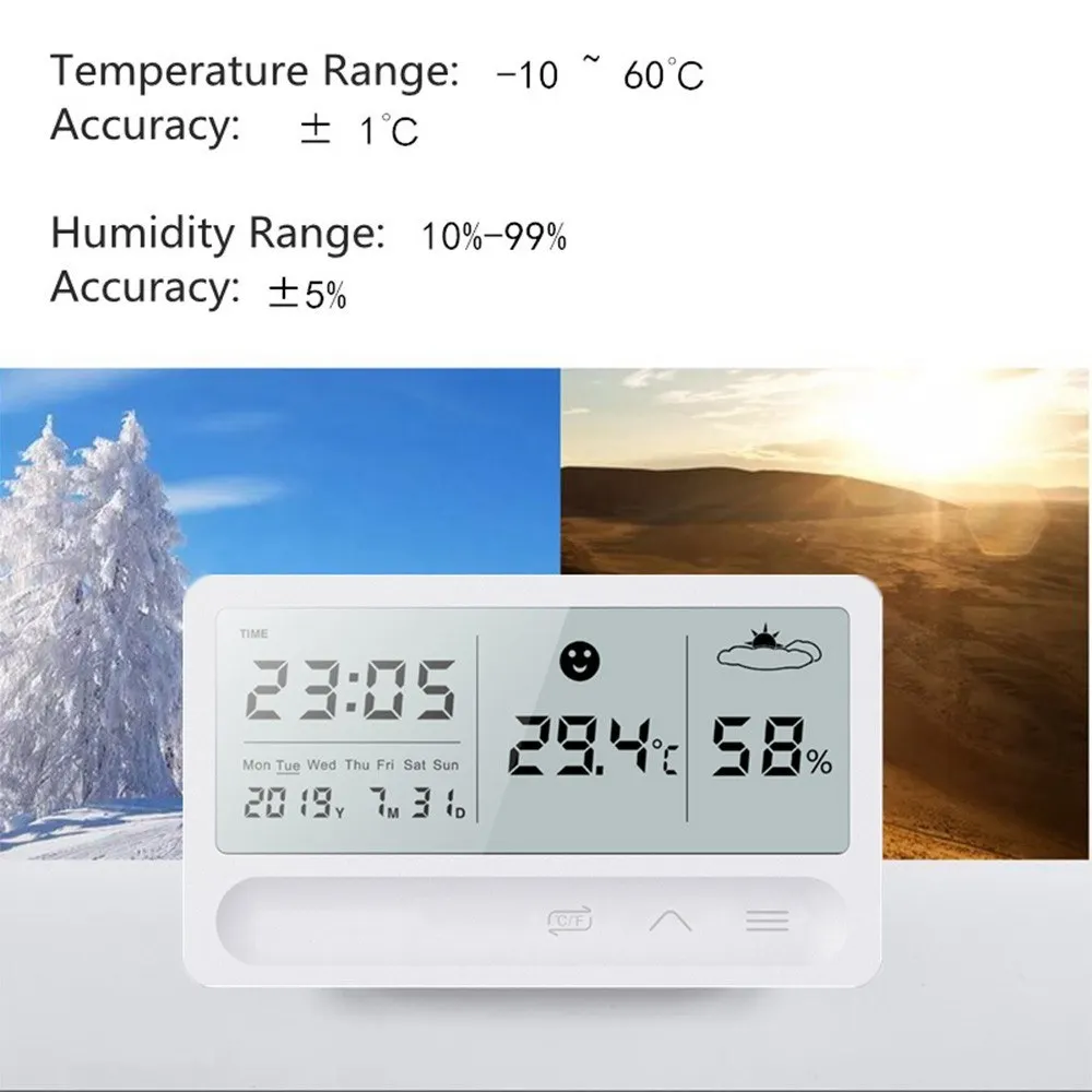 

LCD Digital Thermometer Hygrometer Indoor Outdoor Temperature Humidity Meter Measurement Tool With Calendar Alarm Clock Weather