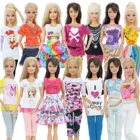 5 комплектов, смешанные стильные наряды, мини-платье, блузка, штаны, Милая юбка, топы, Одежда для куклы Барби, аксессуары, детские игрушки