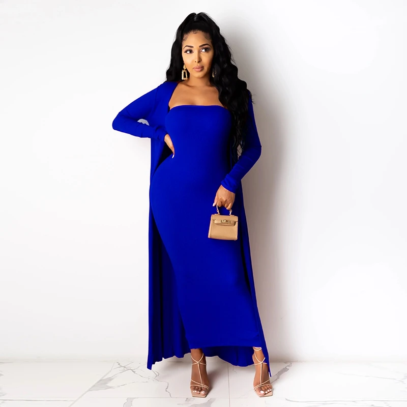 

Sexy 2 Piece Set Long Sleeve Cardigan Bodycon Strapless Maxi Dresses Plus Size Women Clothing Fall Outfits Matching Sets