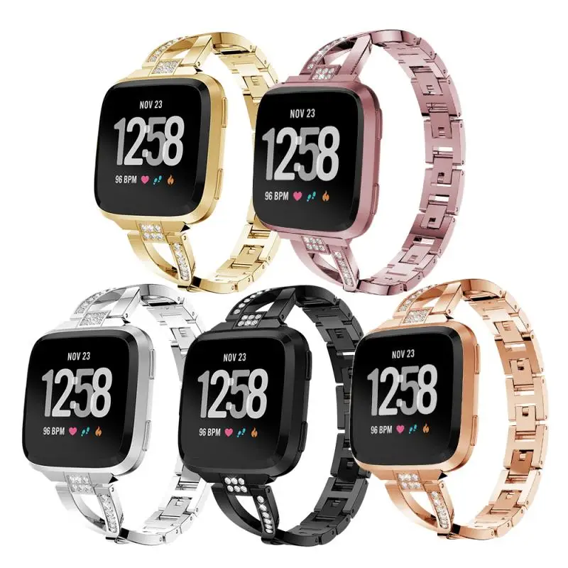

For Fitbit Versa 2 Smart Watch Bands Strap Band Alloy Wrist X-shaped Diamond Replacement Watch Strap Smart Accessories 2021 New