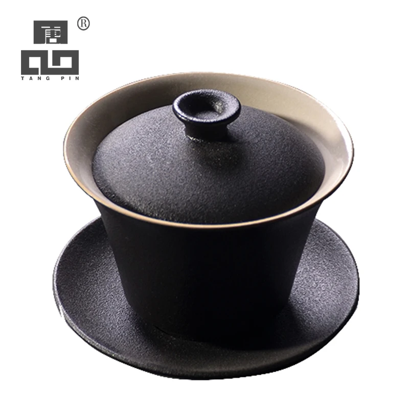 

TANGPIN black crockery ceramic gaiwan teacup porcelain cup chinese kung fu tea set 150ml