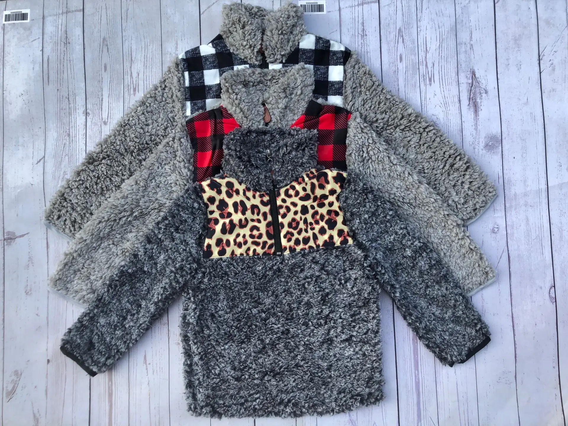 leopard cheetah buffalo plaid patch KIDS SHERPA pullovers boys&girls jackets coats