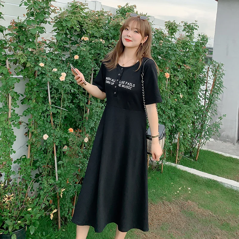 Платье летнее новое для полных женщин большого размера в стиле преппи с английской надписью "Лучшее подружка" и определенной талией 7063.