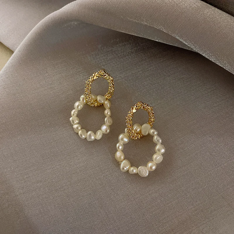 

Minar French Simple Irregular Freshwater Pearl Earring for Women Gold Color Twisted Round Dangle Drop Earrings Wedding Jewelry