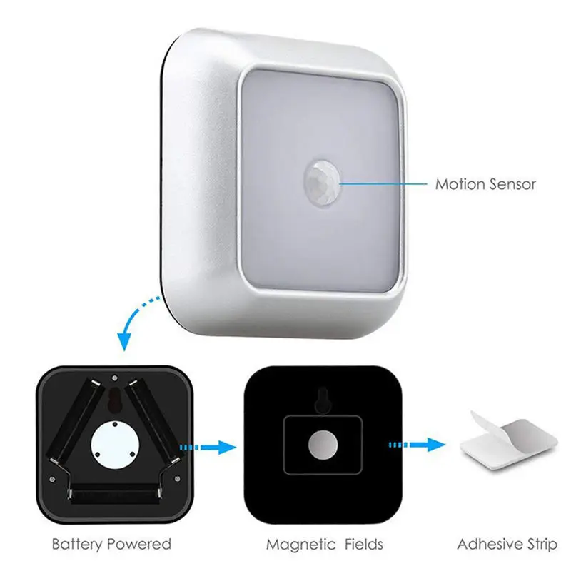 6 светодиодный PIR датчик движения ночник батарея для шкафа шкаф лестничное