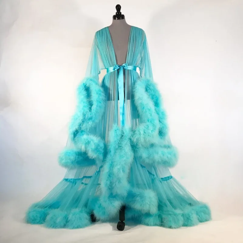 

Bathrobe for Women Green Feather Full Length Lingerie Nightgown Pajamas Sleepwear Women's Luxury Gowns Housecoat Nightwear