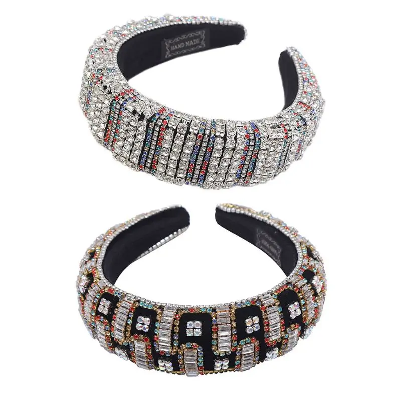 

Female Girls Baroque Tiaras Wide Headband Headwear Luxurious Color Crystal Rhinestones Hair Hoop