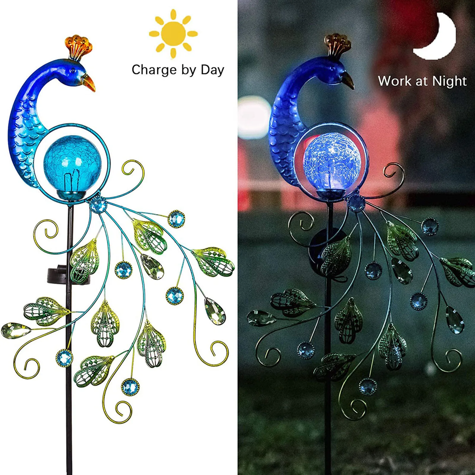 

Blue Peacock Modern Outdoor Lighting Fixture Solar Led Lights Decoration For Wall Lamp Loft Luxury Art Deco Animal Lampshade