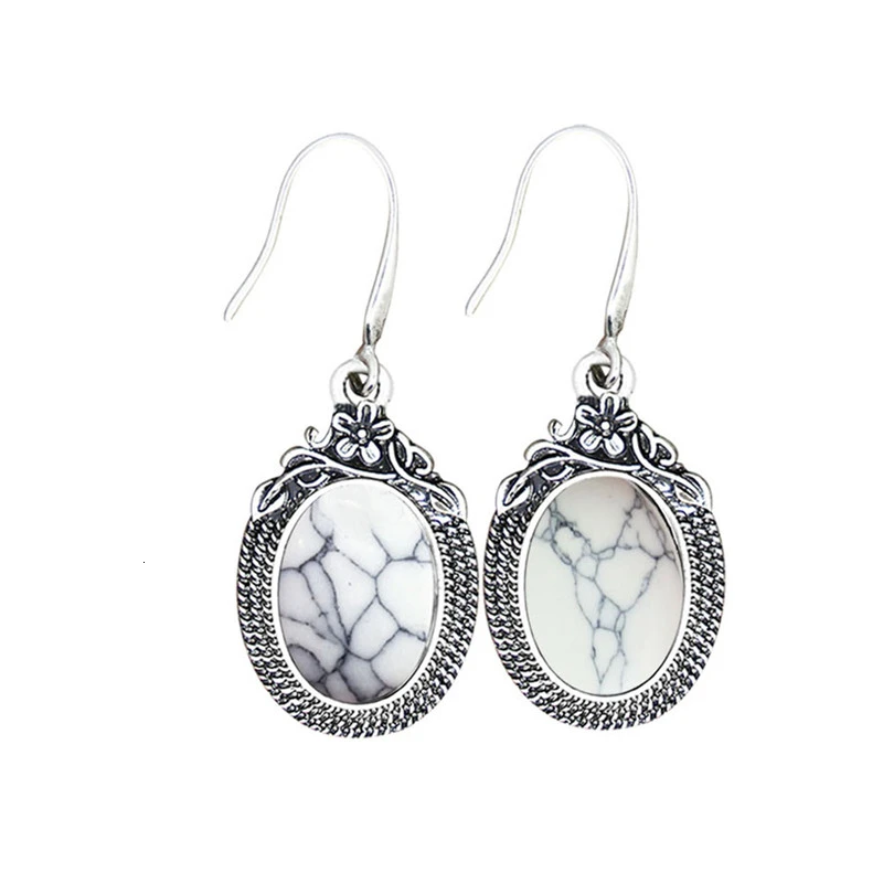 White Turquoise Натуральный кварц Lapis серьги из нефрита для женщин Винтаж натуральный камень аметисты ювелирные изделия - Окраска металла: White Turquoise