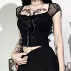 Сексуальные 2021 готические винтажные женские футболки Гранж Харадзюку черные кружевные бюстье топы для девушек элегантные Темный стиль