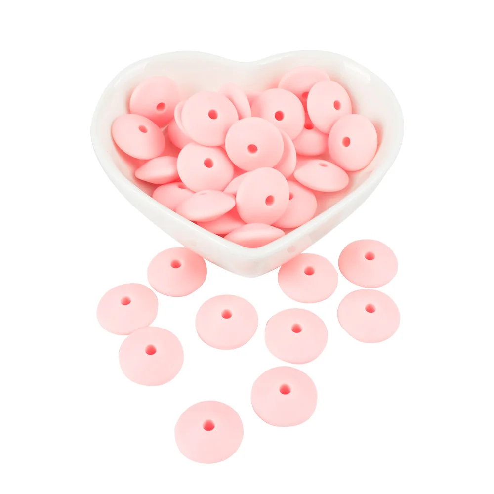 rose quartz 15MM 30pcs/lot Silicone lentil Beads Silicone BPA Free DIY Charms Newborn Nursing Accessory Teething Necklace Teething Toy - Цвет: rose quartz