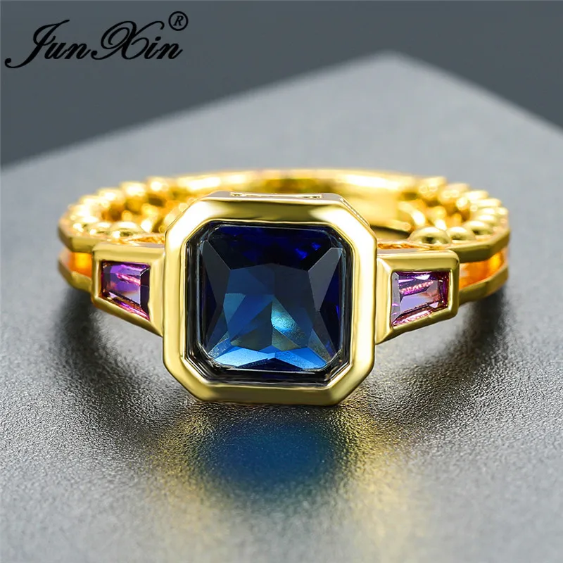 Винтажные Геометрические Квадратные с сине зеленым камнем кольца для мужчин и