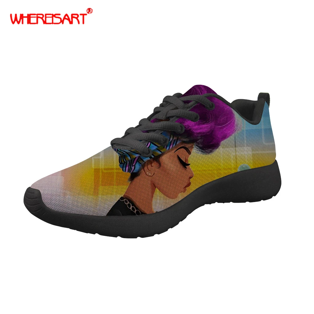 

WHEREISART African Sneaker Women Female Nurse Flat Shoes Lightweight Ladies Lace-up Spring Flats Black Girls Magic Mesh Shoes