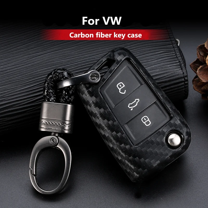 Углеродное волокно силиконовый чехол для ключей от машины Обложка Volkswagen VW TIGUAN Golf