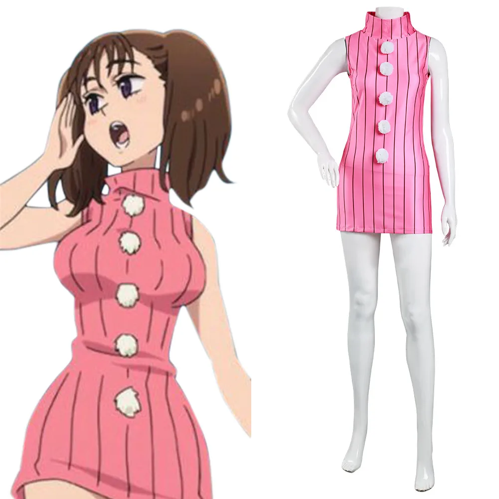 The Seven Deadly Sins Diane Cosplay Costume Women Sleeveless Dress Pink Suit Halloween Carnival Clothes