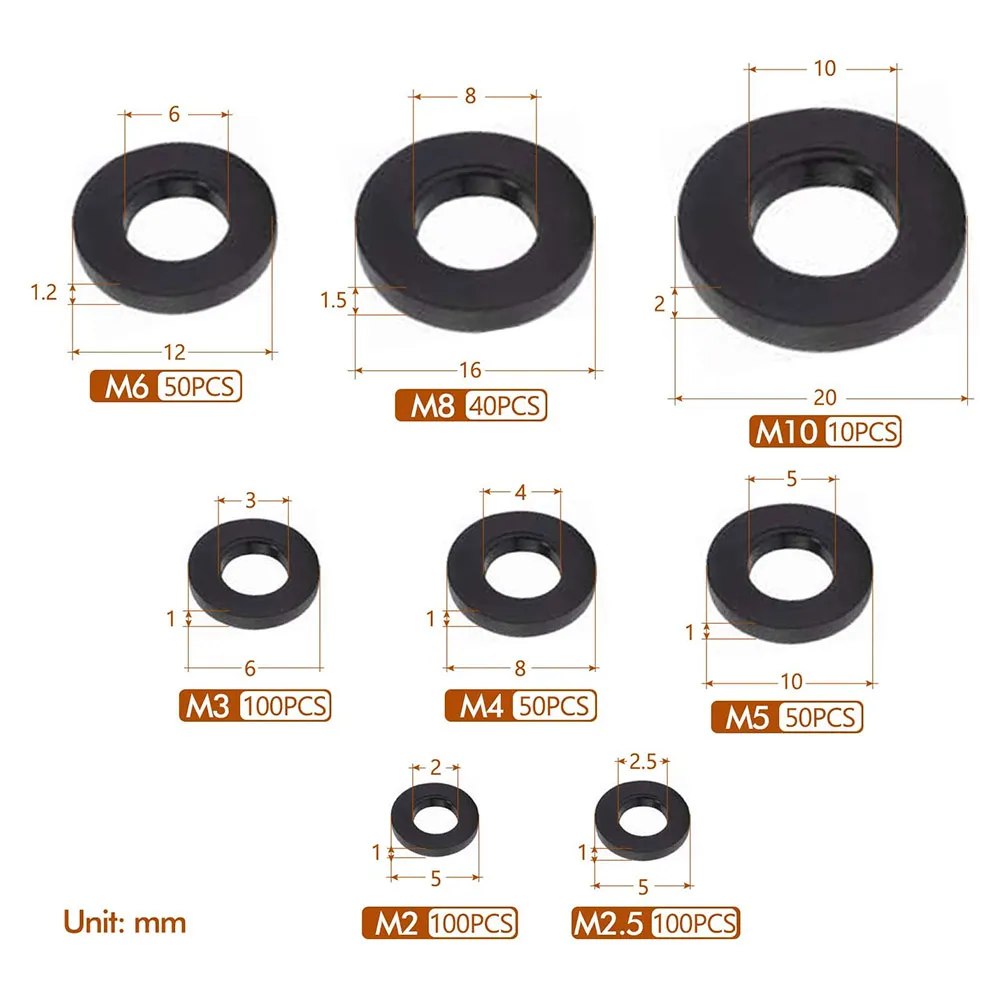 

500 шт. пластиковые шайбы, резиновые плоские шайбы, нейлоновые шайбы, шайбы без коррозии для промышленной фиксации JY