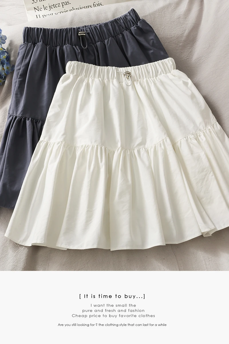 

2021 new drawstring elastic waist mini skirt female women A line skirt