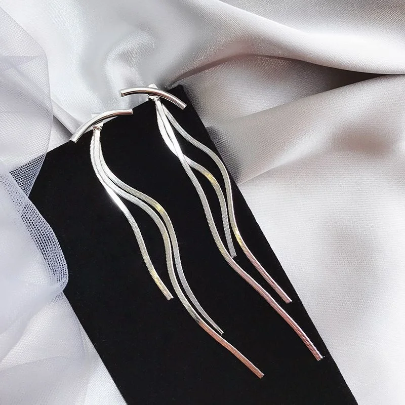 

Vintage Gold Color Bar Long Thread Tassel Drop Earrings for Women Glossy Arc Geometric Korean Fashion Jewelry Dropshipping 2021