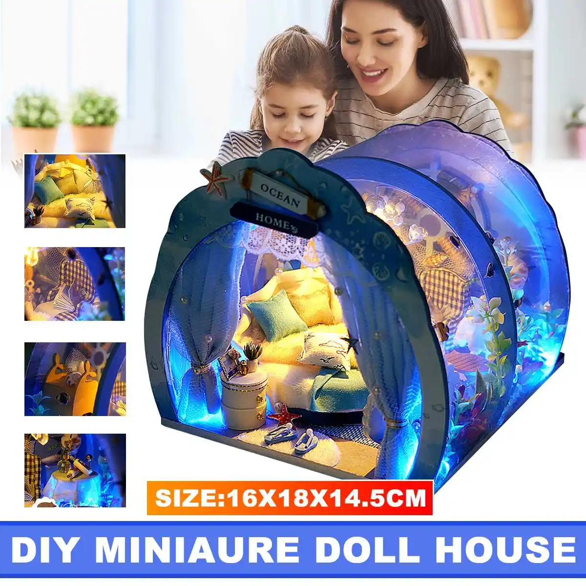 

DIY Miniature Furniture Ocean Room Kit Dollhouse Blue Dream Seafloor Cottage Hand Assembled House For Children Birthday Gift