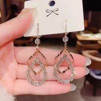new womens diamond studded water drop pendant earrings geometric fashion metal alloy long hanging ear jewelry gift