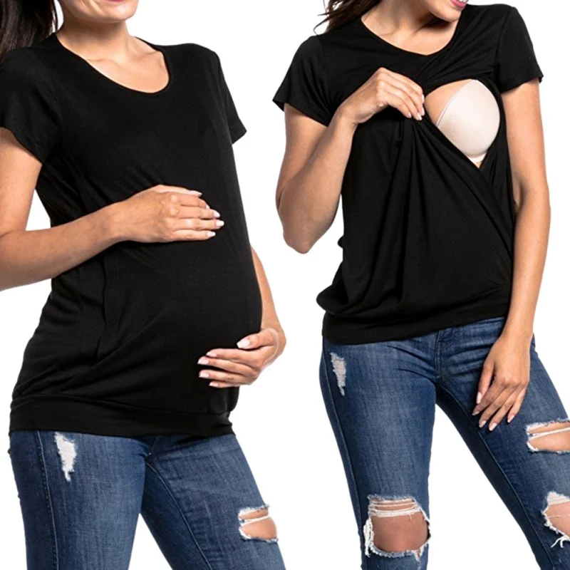 

Футболка для кормления грудью, женская, топы для кормящих мам, футболка с коротким рукавом, размеры S-2XL, одежда для мам
