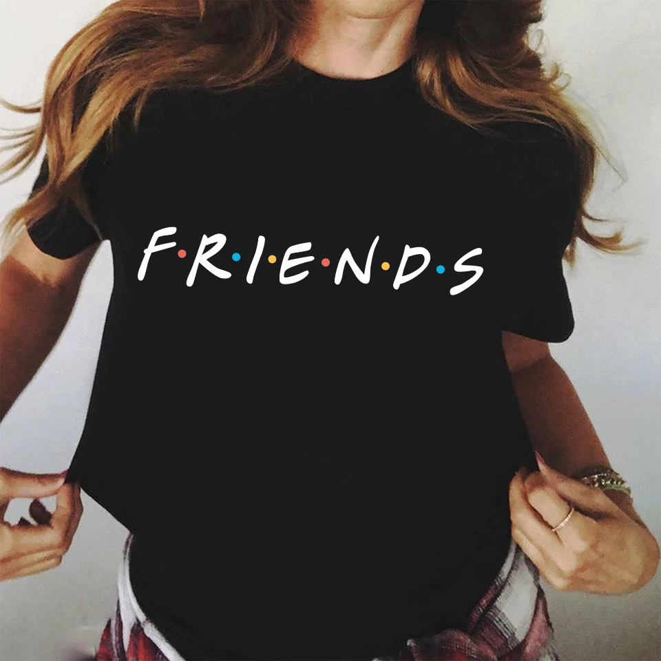 

ZOGANKIN Summer Women Short Sleeve Leisure Top Tee Friends Letters Printing Black T Shirt Casual Ladies Female T Shirts