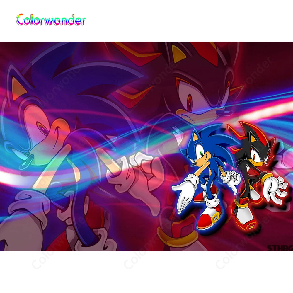 Anime Kids 1st Birthday Party Photography 7X5FT Newborn The Hedgehog Sonic with Shadow Red Backgrounds Backdrops for Game | Электроника