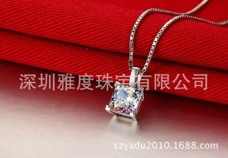 Luxury jewelry 1 ct sona Simulated Cushion cut stone Necklace Wedding Pendant For Women 925 sterling silver chain | Украшения и