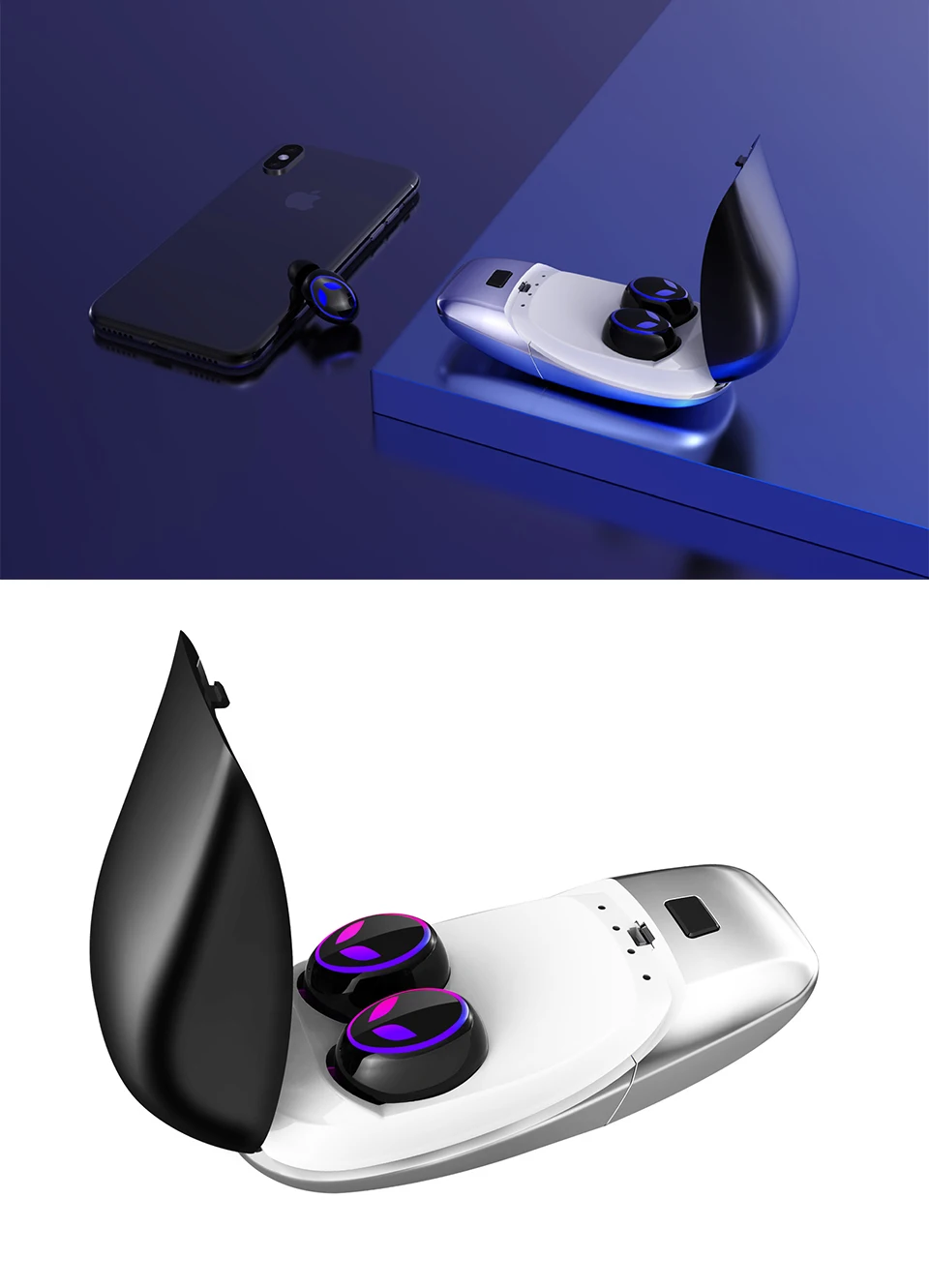 TWS Беспроводная bluetooth-гарнитура 5,0 Стерео шумоподавление игровая гарнитура, IPX7 водонепроницаемый умный сенсорный отпечаток пальца