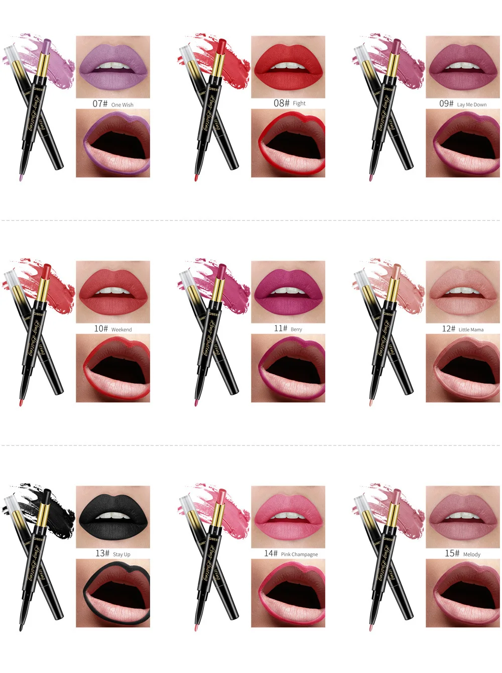 

Cosmetic Vegan Creamy Nude Custom Logo 15 Color Lip Liner And Lipstick Set