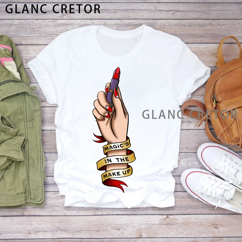 

Womens Graphic Female Tee T-Shirt Women 2021 Summer Fingernail Nail Art Make Up 90s Ladies Lady T-shirts Top T Shirt Ladies