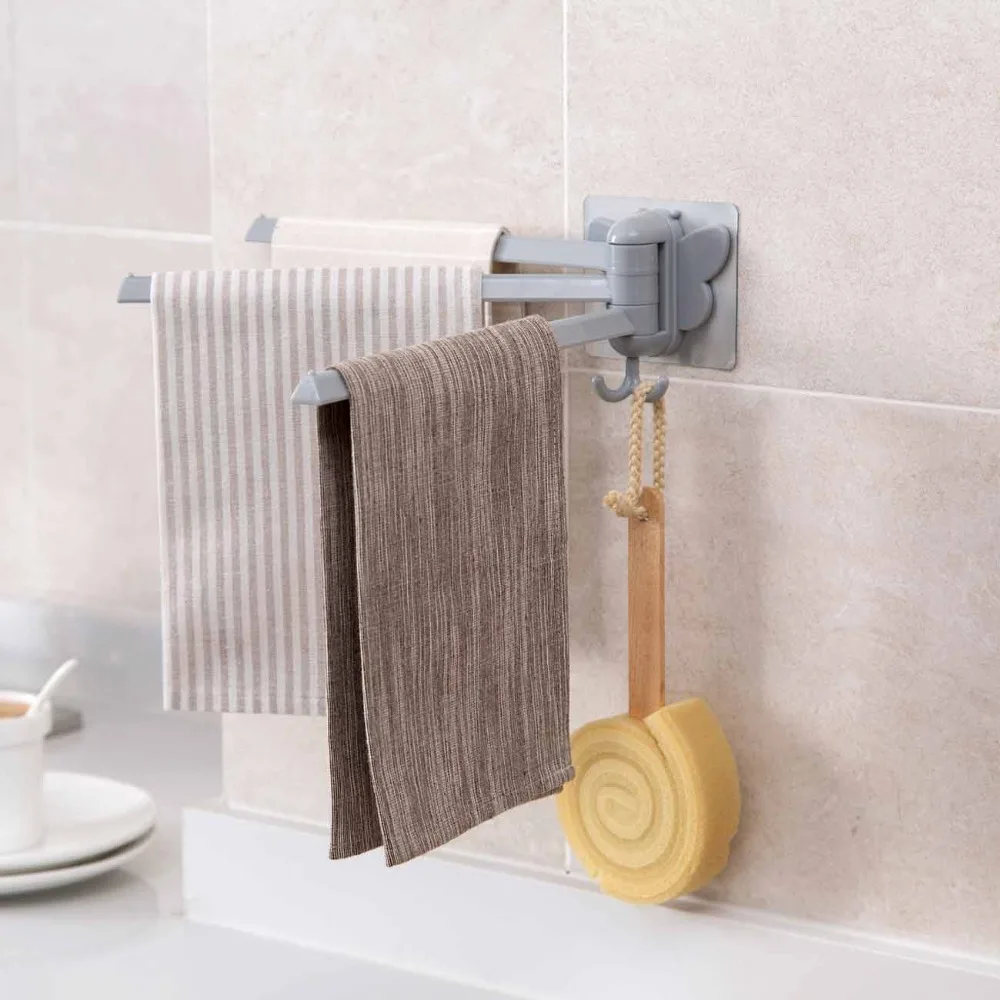 

Plastic Folding Bathroom Towel Holder 3 Swivel Towel Rail Hanger Hook Towel Rack Handdoek Holder Badkamer Shelf Rotate Hat