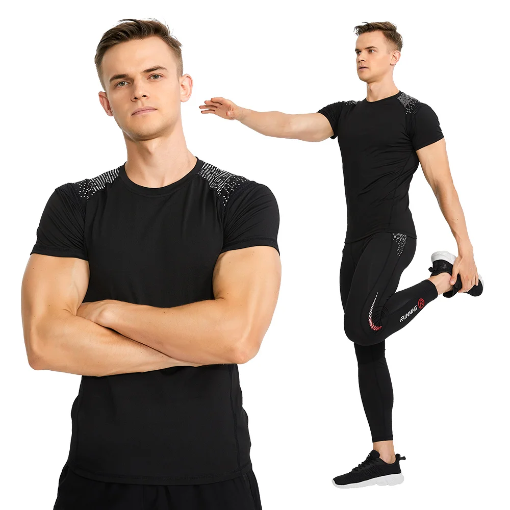New T Shirt Training Men Running Short Sleeve T Shirt Fitness Slim Fit Sports Shirt Muscle Shirts Men Summer Gym Clothing Tops