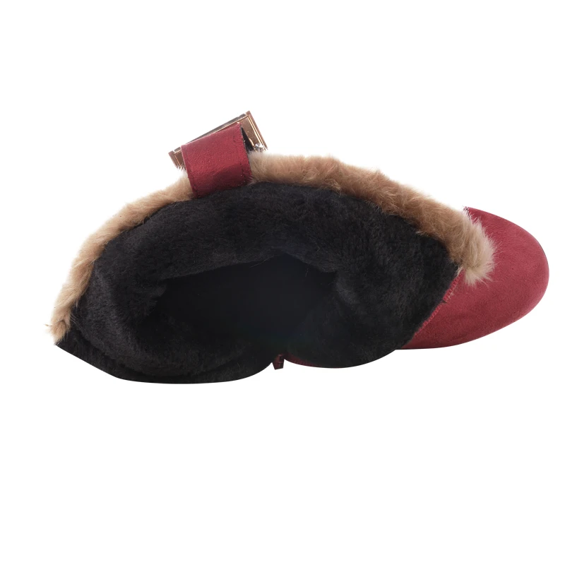 Женские зимние ботинки на квадратном каблуке Классические теплые меховые