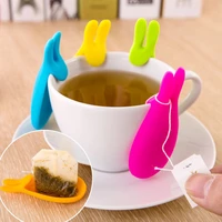 5pcs cute silicone cup mug hanging tool gift lovely rabbit tea bag holder coffee tea spoon holder hot selling