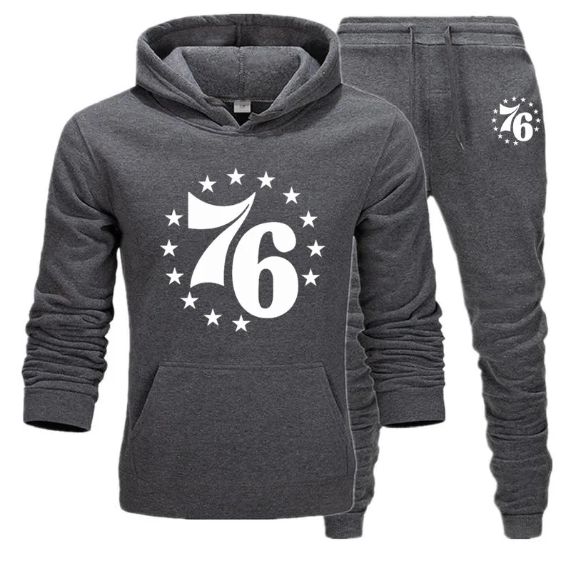 Dark Grey Sets Спортивный костюм для мужчин, комплект из 2 предметов, 76 Звездный принт, мужская спортивная одежда, толстовки с капюшоном, Осень-зима, Брендовые мужские толстовки с капюшоном+ спортивные штаны, комплекты - Цвет: Dark Grey Sets