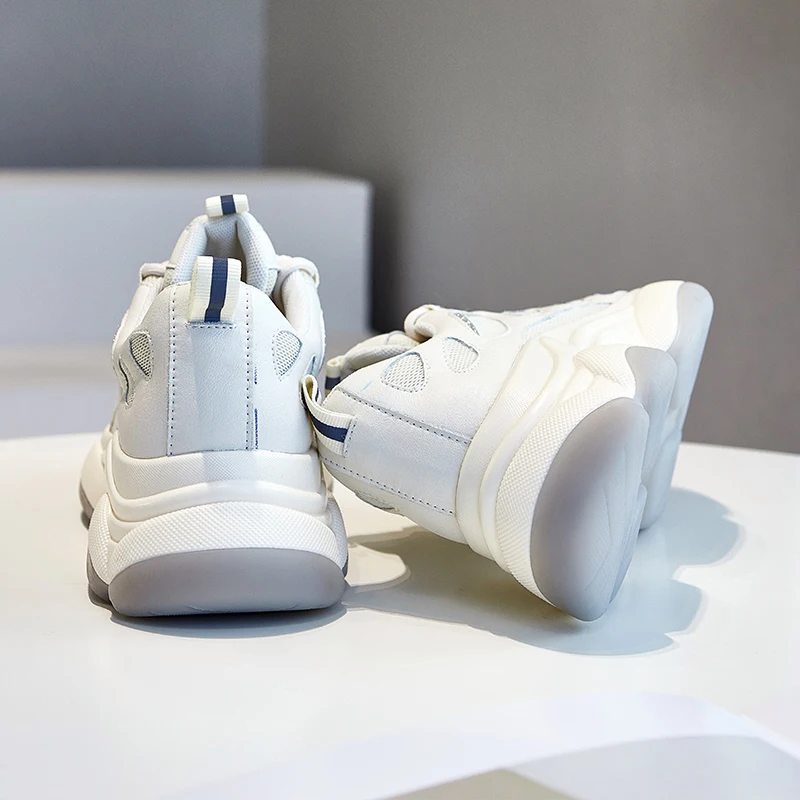 

MLJUFEE 2021 Women Chunky Sneakers Cow Leather Black Color Casual Trend Lace Up Female Comfortable Vulcanize Sports Shoes