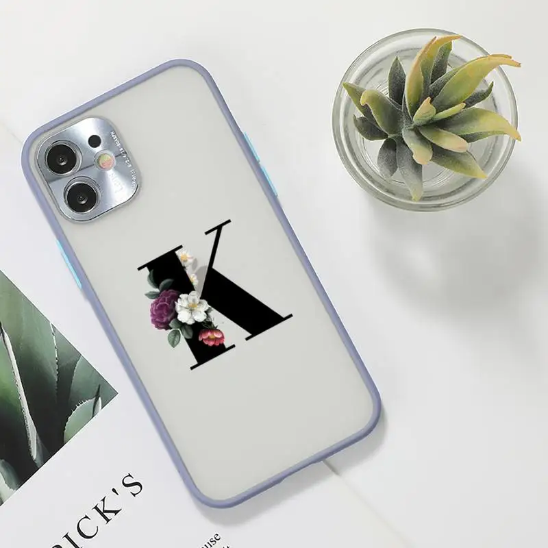 

Alphabet Letter Phone Case For iPhone 12 11 Mini Pro XR XS Max 7 8 Plus X Matte transparent Gray Back Cover