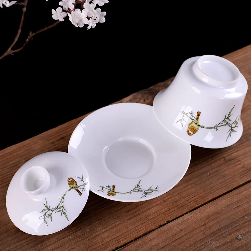 Ручная роспись синий и белый фарфор gaiwan чайная посуда китайский цвет чаша чашка с
