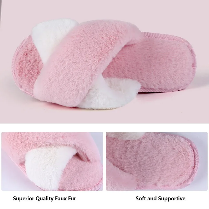 

Winter Women House Slippers Warm Faux Fur Fashion Shoes Woman Slip On Flats Designer Ladies Furry Slippers Female Slides Indoor