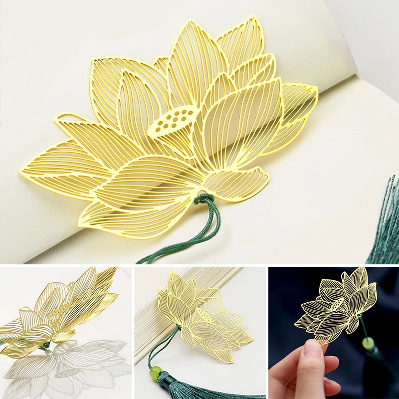 

Metal Bookmark With Tassels Golden Brass Lotus Bookmark For Book Lovers Writers Readers Bookmark Office School Supplies Gift